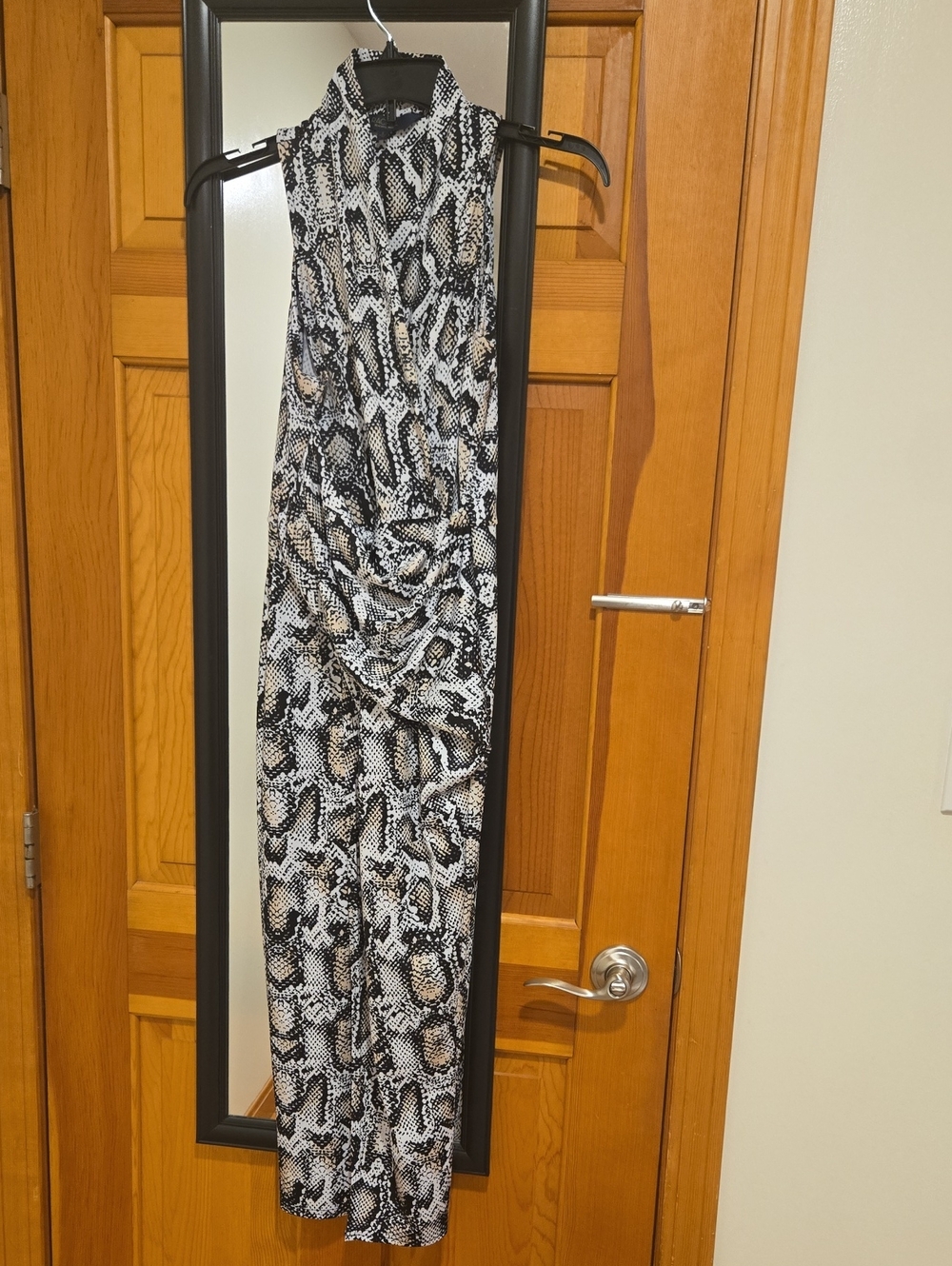 Sleeveless Snake Print Midi Dress - Black, White & Tan